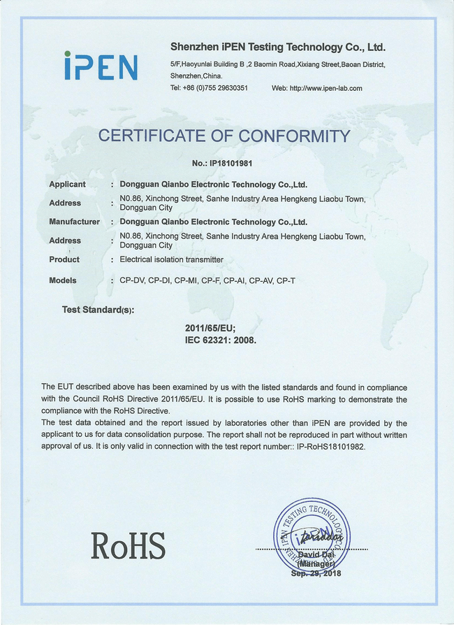 Transmitter RoHS certification